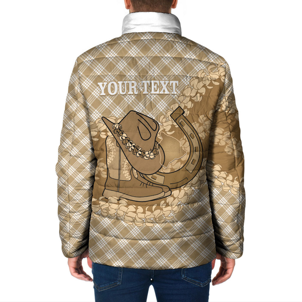 Makue Hawaii Cowboy Palaka Motifs Personalised Padded Jacket Paniolo Festival Puakenikeni Lei LT14 - Polynesian Pride