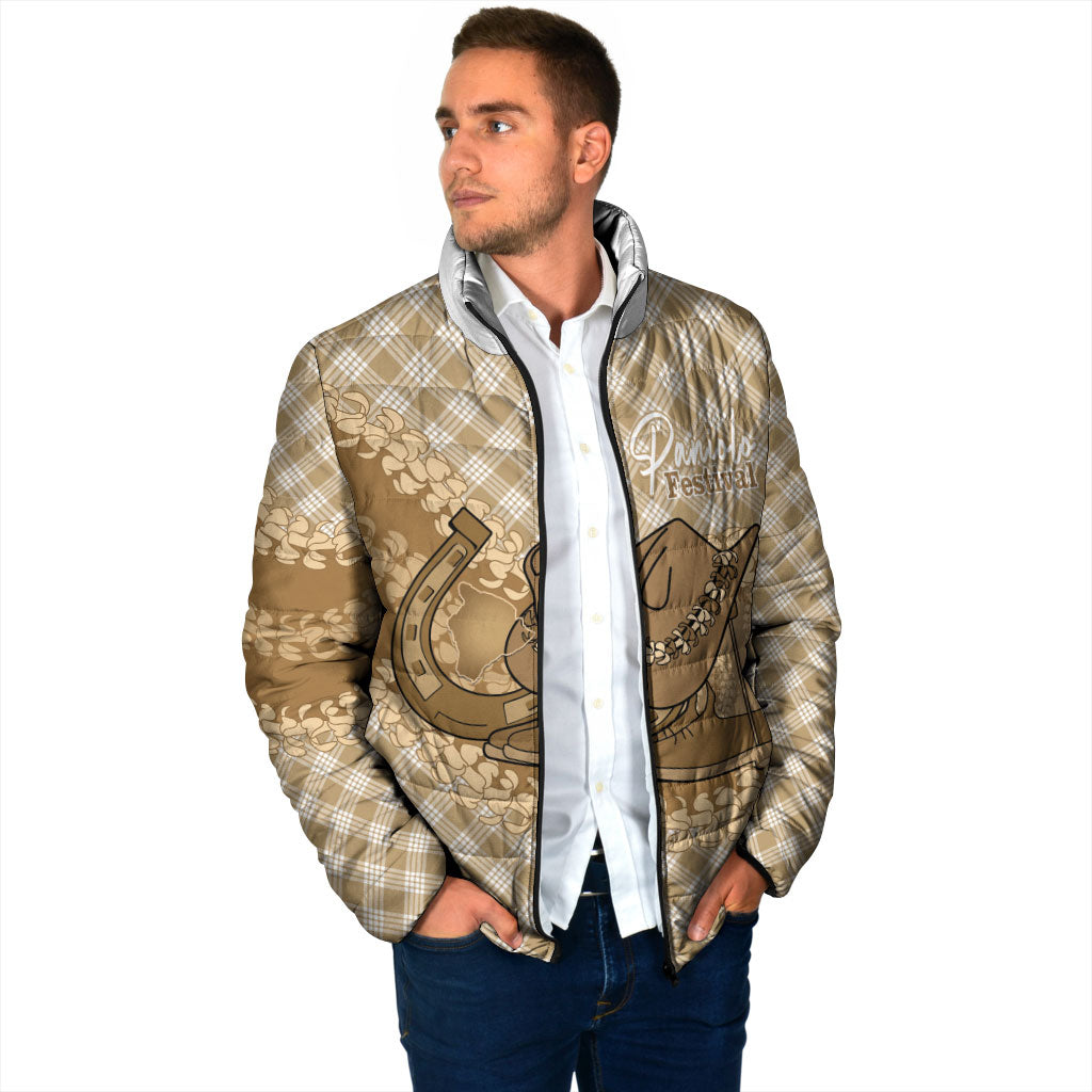 Makue Hawaii Cowboy Palaka Motifs Personalised Padded Jacket Paniolo Festival Puakenikeni Lei LT14 - Polynesian Pride