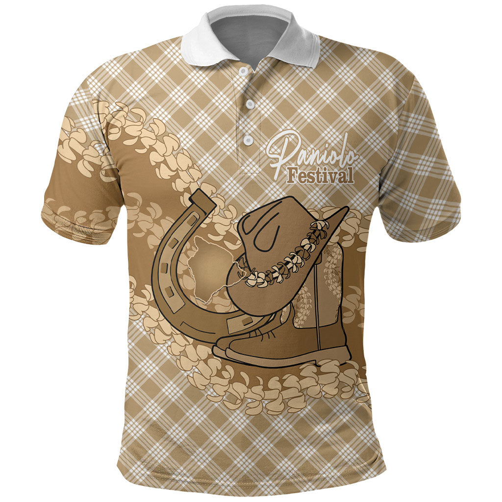 Makue Hawaii Cowboy Palaka Motifs Personalised Polo Shirt Paniolo Festival Puakenikeni Lei LT14 Brown - Polynesian Pride
