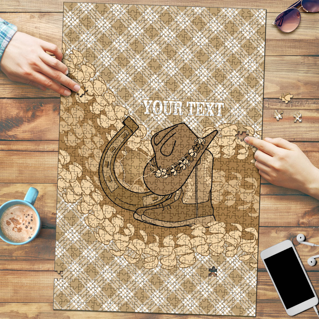 Makue Hawaii Cowboy Palaka Motifs Personalised Puzzle Paniolo Festival Puakenikeni Lei LT14 Brown - Polynesian Pride