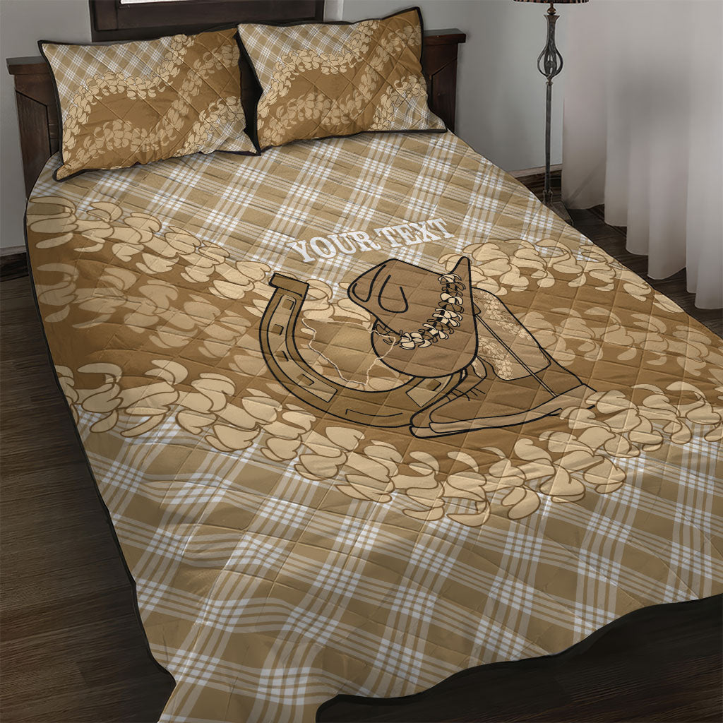 Makue Hawaii Cowboy Palaka Motifs Personalised Quilt Bed Set Paniolo Festival Puakenikeni Lei LT14 Brown - Polynesian Pride