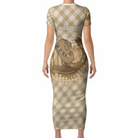 Makue Hawaii Cowboy Palaka Motifs Personalised Short Sleeve Bodycon Dress Paniolo Festival Puakenikeni Lei LT14 - Polynesian Pride