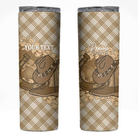 Makue Hawaii Cowboy Palaka Motifs Personalised Skinny Tumbler Paniolo Festival Puakenikeni Lei LT14 Brown - Polynesian Pride