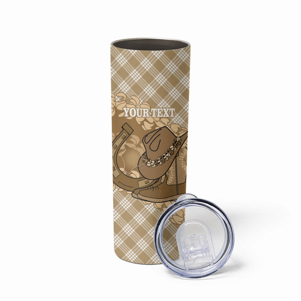 Makue Hawaii Cowboy Palaka Motifs Personalised Skinny Tumbler Paniolo Festival Puakenikeni Lei LT14 - Polynesian Pride