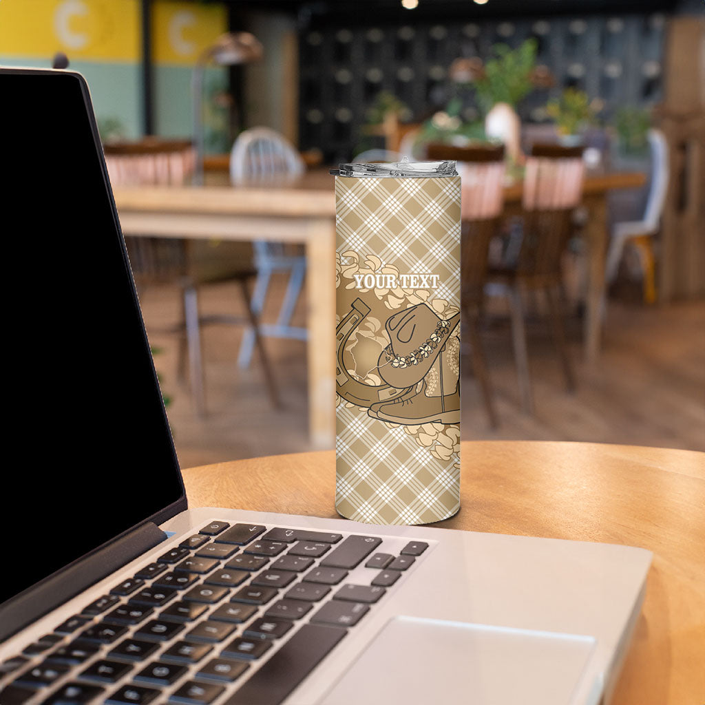 Makue Hawaii Cowboy Palaka Motifs Personalised Skinny Tumbler Paniolo Festival Puakenikeni Lei LT14 - Polynesian Pride