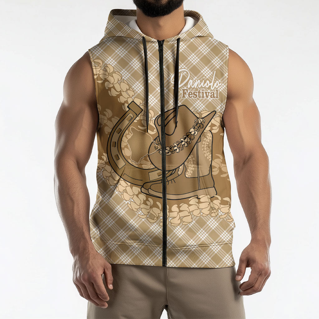 Makue Hawaii Cowboy Palaka Motifs Personalised Sleeveless Zip Hoodie Paniolo Festival Puakenikeni Lei LT14 - Polynesian Pride