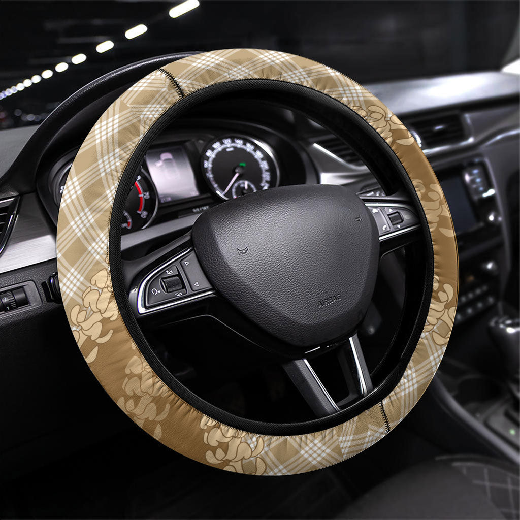 Makue Hawaii Cowboy Palaka Motifs Steering Wheel Cover Paniolo Festival Puakenikeni Lei