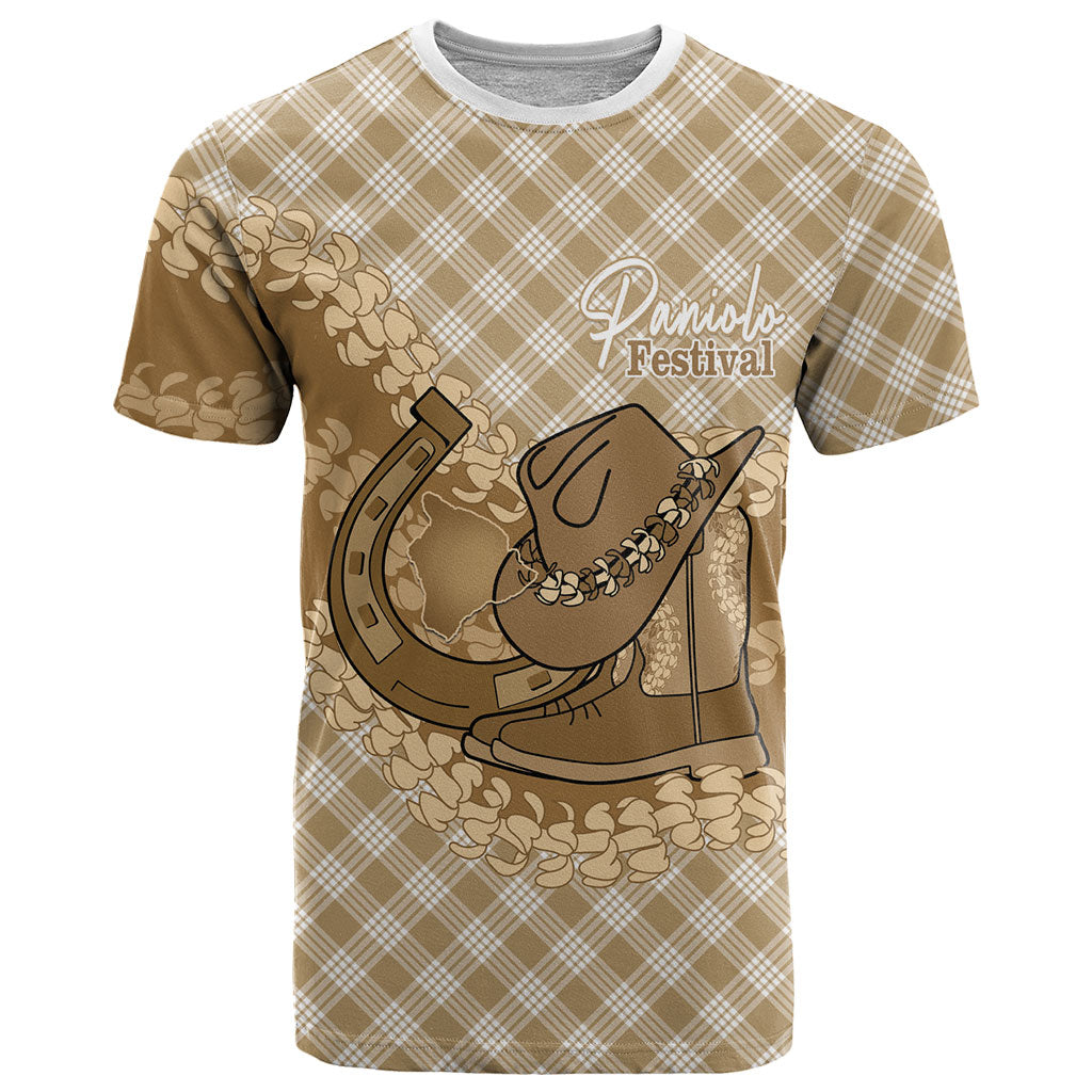 Makue Hawaii Cowboy Palaka Motifs Personalised T Shirt Paniolo Festival Puakenikeni Lei