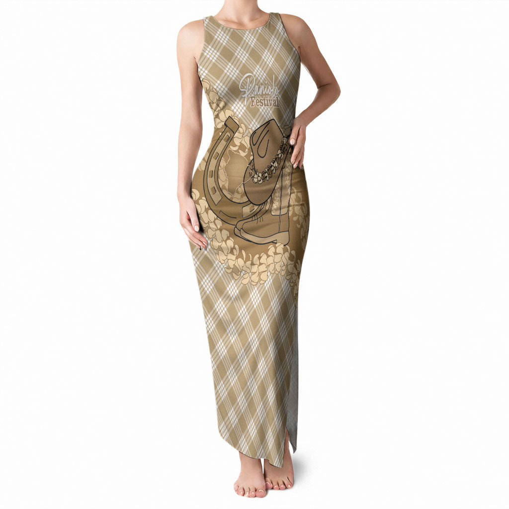 Makue Hawaii Cowboy Palaka Motifs Personalised Tank Maxi Dress Paniolo Festival Puakenikeni Lei LT14 Women Brown - Polynesian Pride