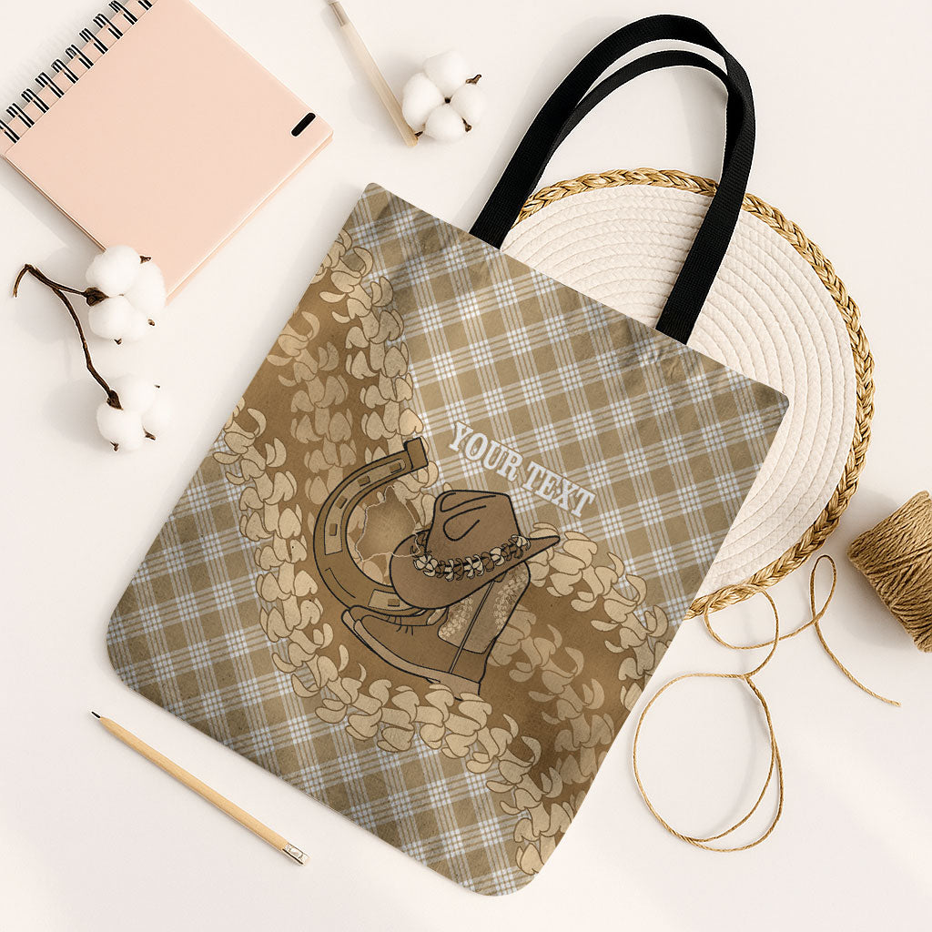 Makue Hawaii Cowboy Palaka Motifs Personalised Tote Bag Paniolo Festival Puakenikeni Lei