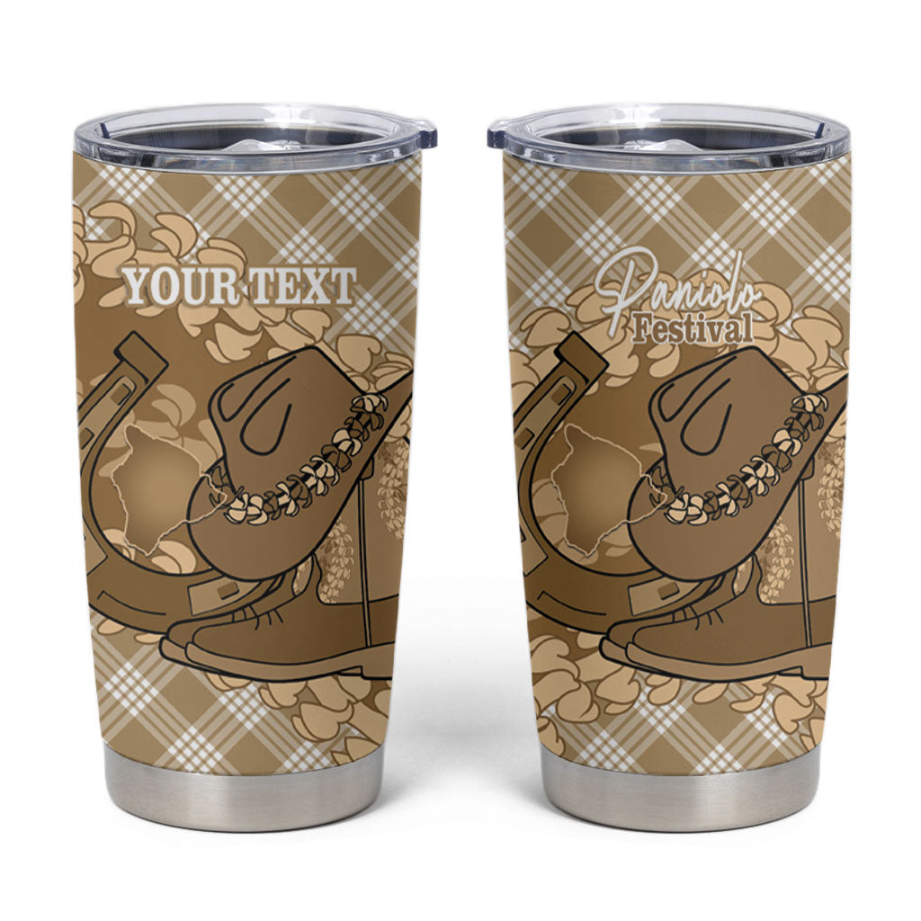 Makue Hawaii Cowboy Palaka Motifs Personalised Tumbler Cup Paniolo Festival Puakenikeni Lei LT14 Brown - Polynesian Pride