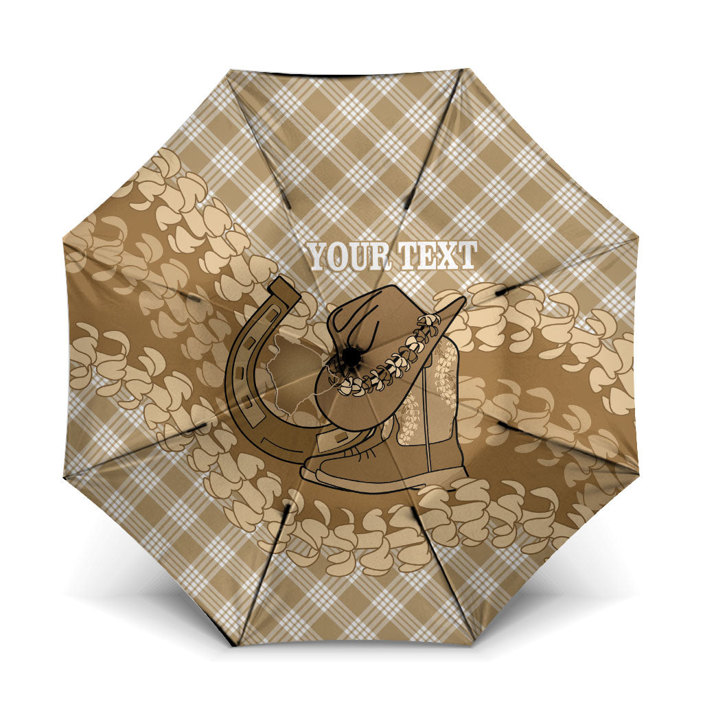 Makue Hawaii Cowboy Palaka Motifs Personalised Umbrella Paniolo Festival Puakenikeni Lei LT14 One Size Folded 11.42 inch Opened Diameter 37.4 inch Brown - Polynesian Pride