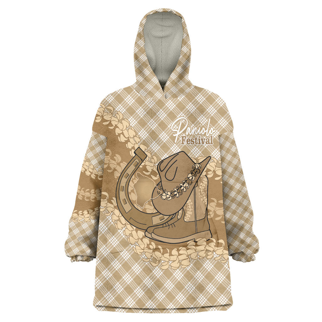 Makue Hawaii Cowboy Palaka Motifs Personalised Wearable Blanket Hoodie Paniolo Festival Puakenikeni Lei