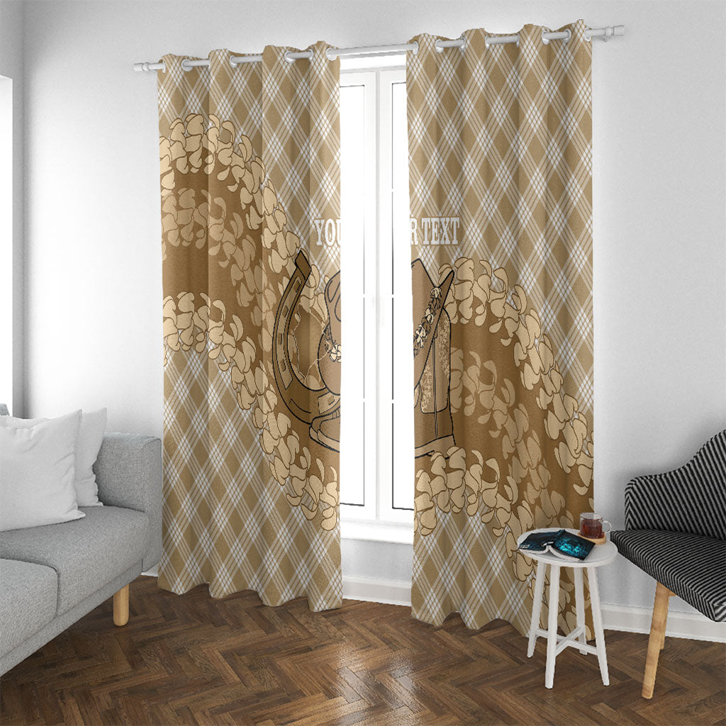 Makue Hawaii Cowboy Palaka Motifs Personalised Window Curtain Paniolo Festival Puakenikeni Lei LT14 With Grommets Brown - Polynesian Pride