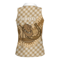 Makue Hawaii Cowboy Palaka Motifs Personalised Women Sleeveless Polo Shirt Paniolo Festival Puakenikeni Lei LT14 - Polynesian Pride