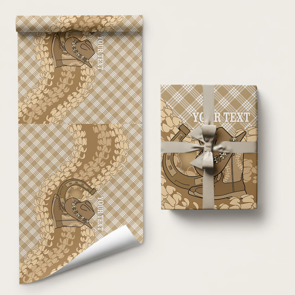 Makue Hawaii Cowboy Palaka Motifs Personalised Wrapping Paper Paniolo Festival Puakenikeni Lei LT14 58" × 23" Brown - Polynesian Pride