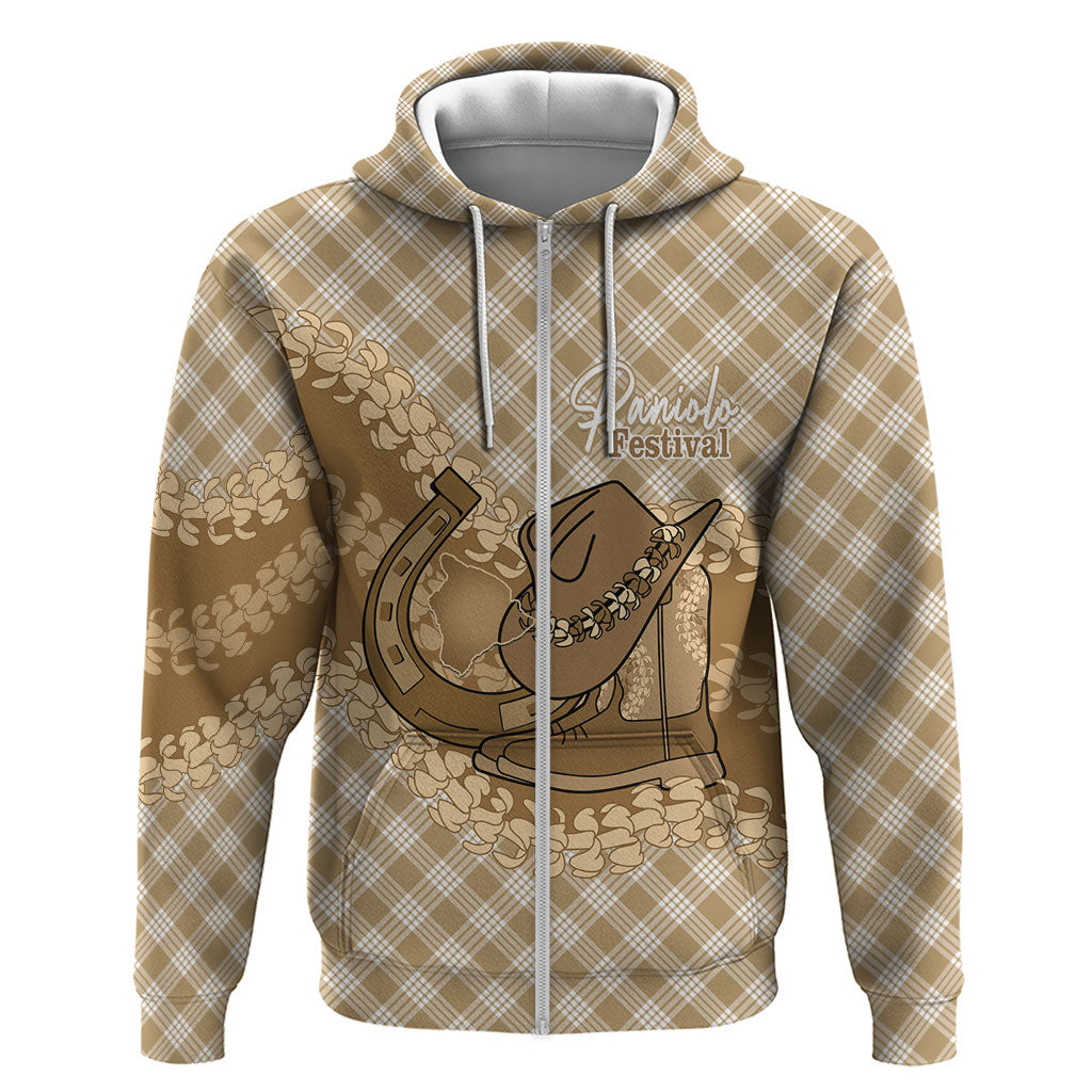 Makue Hawaii Cowboy Palaka Motifs Personalised Zip Hoodie Paniolo Festival Puakenikeni Lei