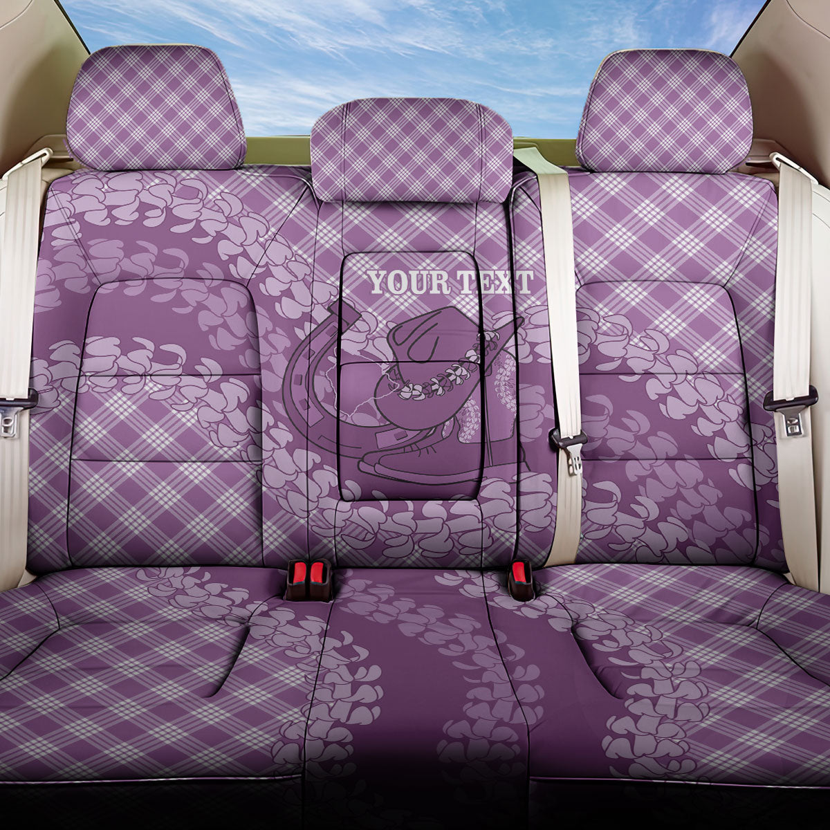 Poni Hawaii Cowboy Palaka Motifs Personalised Back Car Seat Cover Paniolo Festival Puakenikeni Lei LT14 One Size Purple - Polynesian Pride