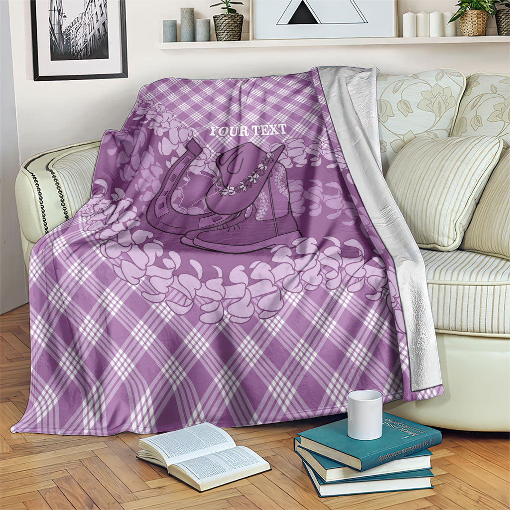 Poni Hawaii Cowboy Palaka Motifs Personalised Blanket Paniolo Festival Puakenikeni Lei LT14 Purple - Polynesian Pride
