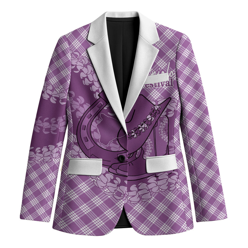 Poni Hawaii Cowboy Palaka Motifs Personalised Blazer Paniolo Festival Puakenikeni Lei LT14 Unisex Purple - Polynesian Pride