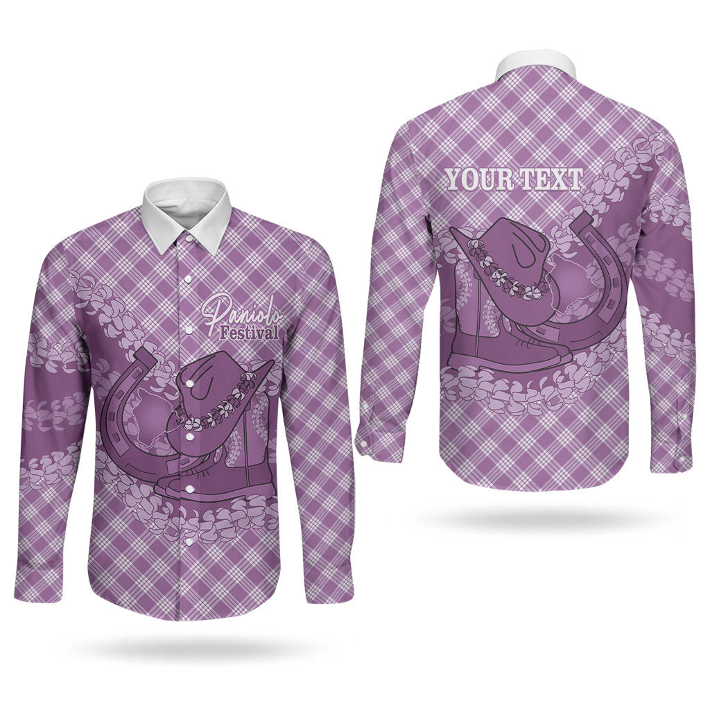 Poni Hawaii Cowboy Palaka Motifs Personalised Couples Matching Off Shoulder Maxi Dress and Long Sleeve Button Shirt Paniolo Festival Puakenikeni Lei LT14 - Polynesian Pride