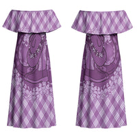 Poni Hawaii Cowboy Palaka Motifs Personalised Couples Matching Off Shoulder Maxi Dress and Long Sleeve Button Shirt Paniolo Festival Puakenikeni Lei LT14 - Polynesian Pride