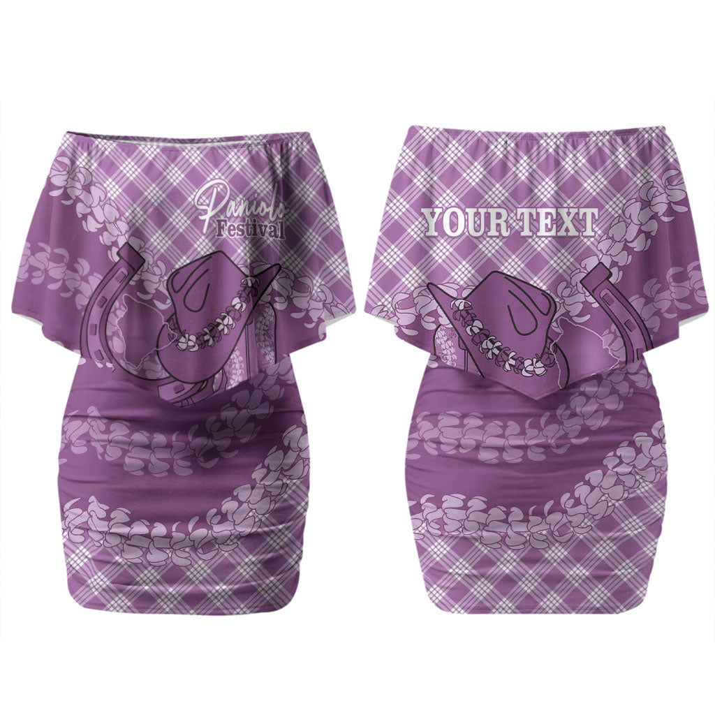 Poni Hawaii Cowboy Palaka Motifs Personalised Couples Matching Off Shoulder Short Dress and Hawaiian Shirt Paniolo Festival Puakenikeni Lei LT14 - Polynesian Pride
