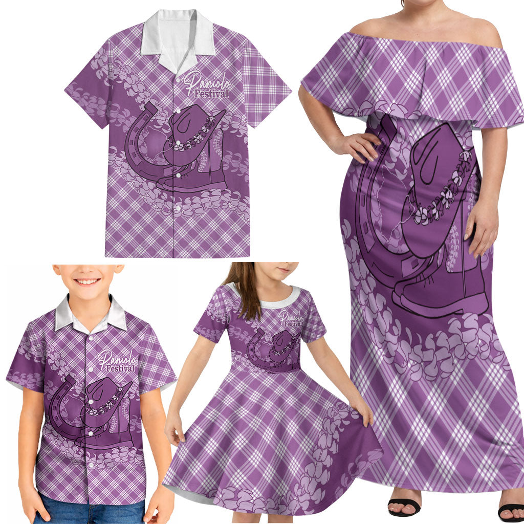 Poni Hawaii Cowboy Palaka Motifs Personalised Family Matching Off Shoulder Maxi Dress and Hawaiian Shirt Paniolo Festival Puakenikeni Lei LT14 - Polynesian Pride