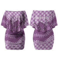 Poni Hawaii Cowboy Palaka Motifs Personalised Family Matching Off Shoulder Short Dress and Hawaiian Shirt Paniolo Festival Puakenikeni Lei LT14 Mom's Dress Purple - Polynesian Pride