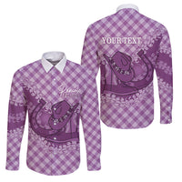 Poni Hawaii Cowboy Palaka Motifs Personalised Family Matching Off Shoulder Short Dress and Hawaiian Shirt Paniolo Festival Puakenikeni Lei LT14 Dad's Shirt - Long Sleeve Purple - Polynesian Pride