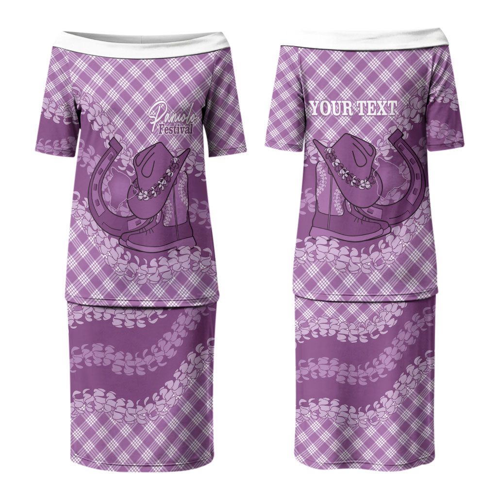 Poni Hawaii Cowboy Palaka Motifs Personalised Family Matching Puletasi and Hawaiian Shirt Paniolo Festival Puakenikeni Lei LT14 Mom's Dress Purple - Polynesian Pride