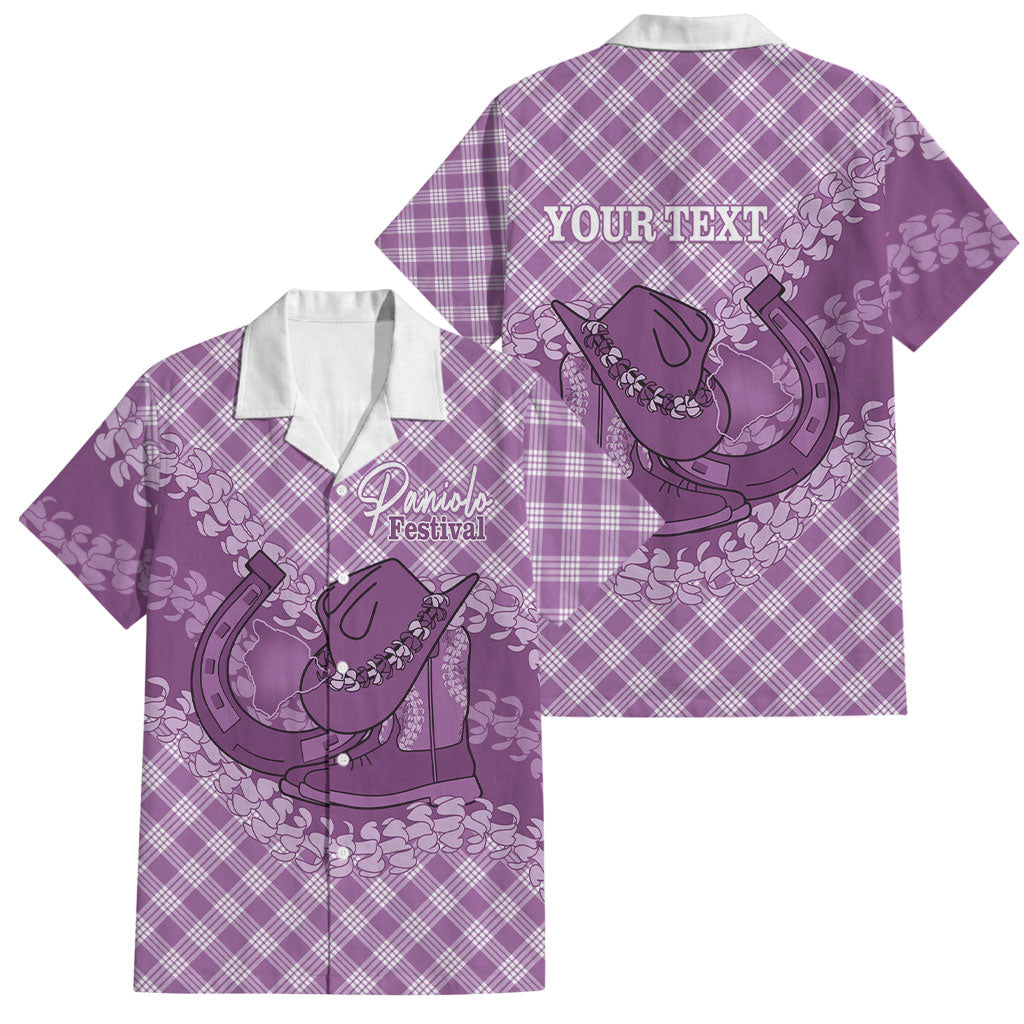 Poni Hawaii Cowboy Palaka Motifs Personalised Family Matching Summer Maxi Dress and Hawaiian Shirt Paniolo Festival Puakenikeni Lei LT14 Dad's Shirt - Short Sleeve Purple - Polynesian Pride