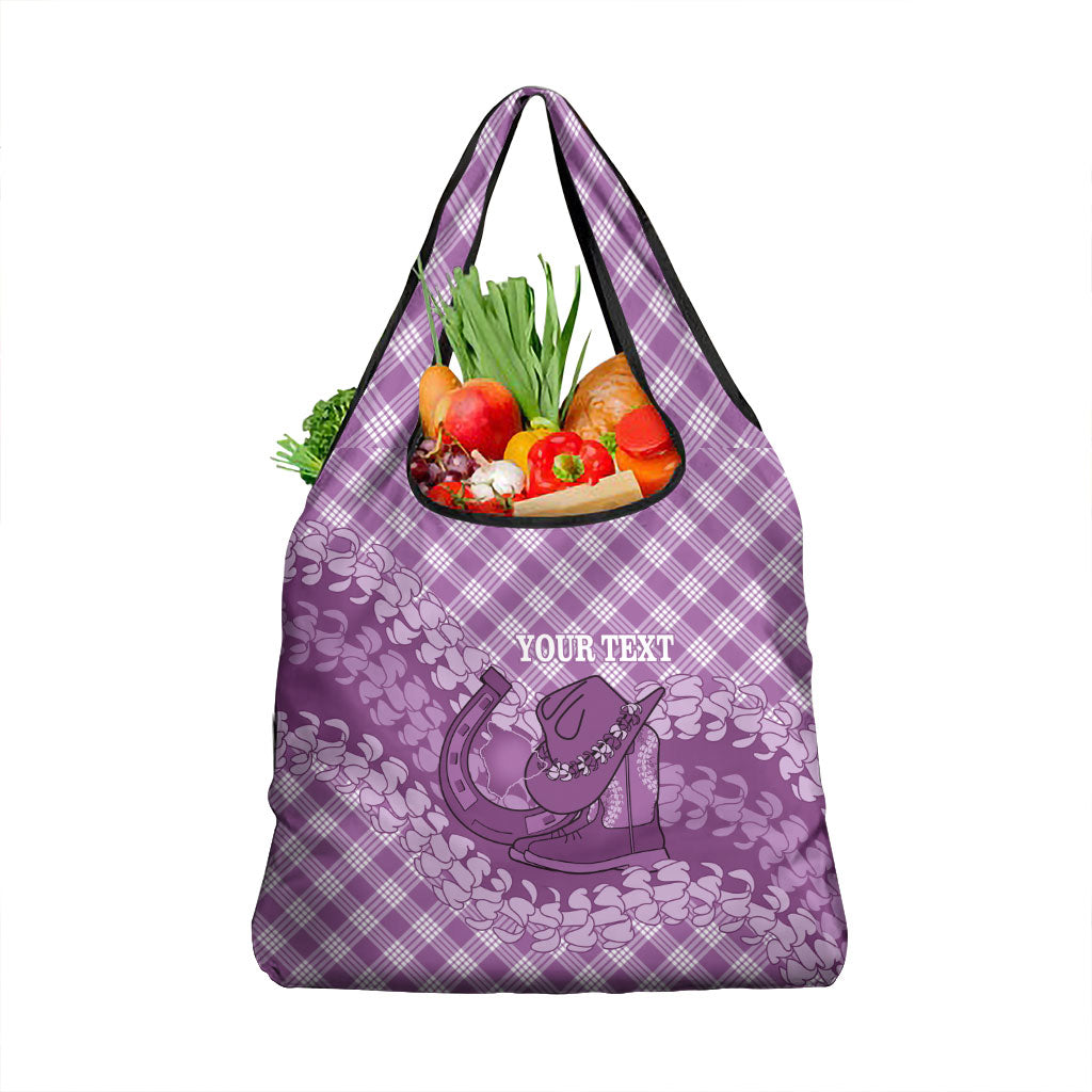 Poni Hawaii Cowboy Palaka Motifs Personalised Grocery Bag Paniolo Festival Puakenikeni Lei