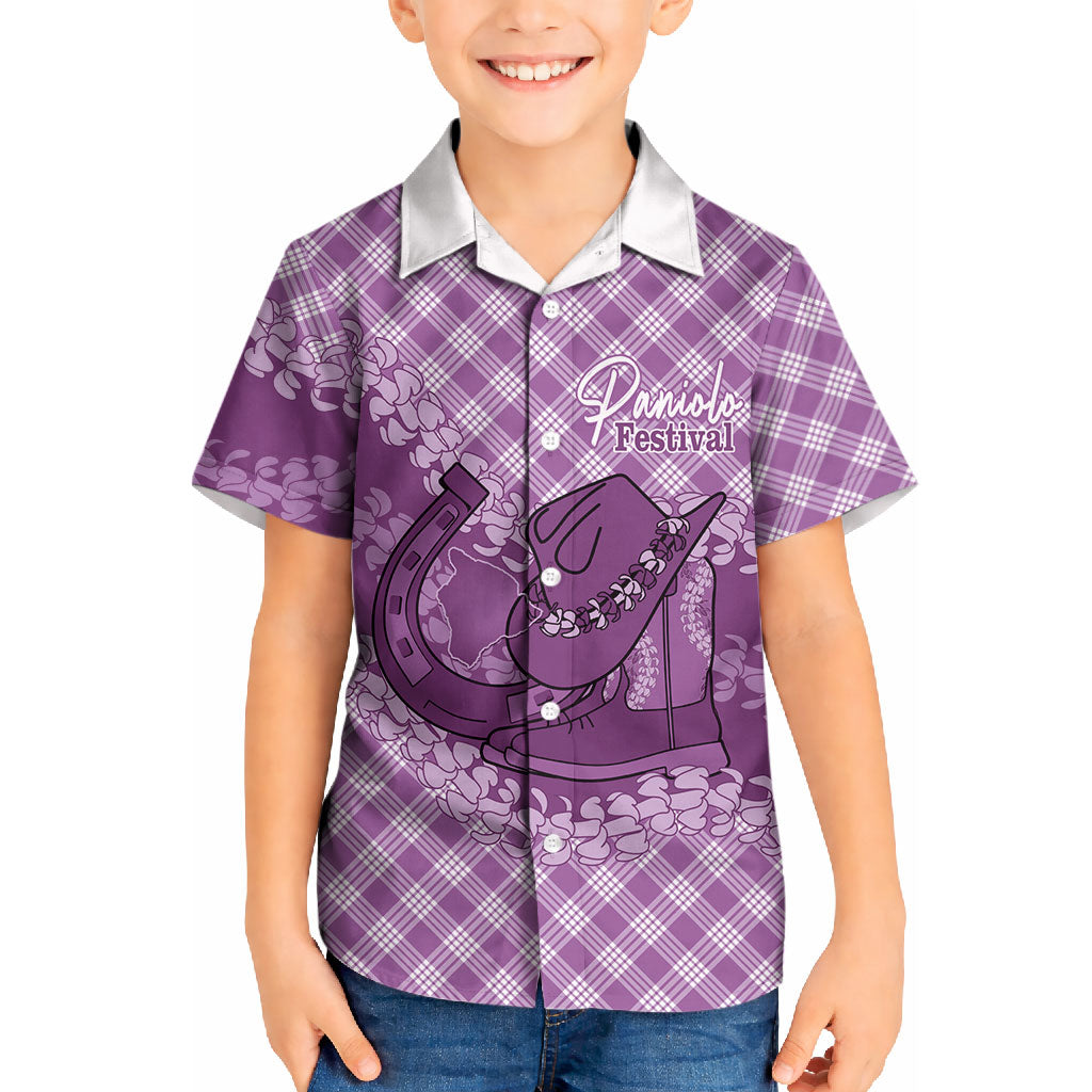 Poni Hawaii Cowboy Palaka Motifs Personalised Kid Hawaiian Shirt Paniolo Festival Puakenikeni Lei LT14 Kid Purple - Polynesian Pride