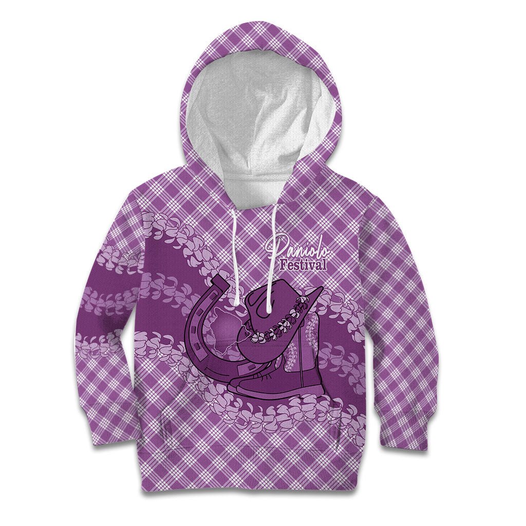Poni Hawaii Cowboy Palaka Motifs Personalised Kid Hoodie Paniolo Festival Puakenikeni Lei LT14 Hoodie Purple - Polynesian Pride