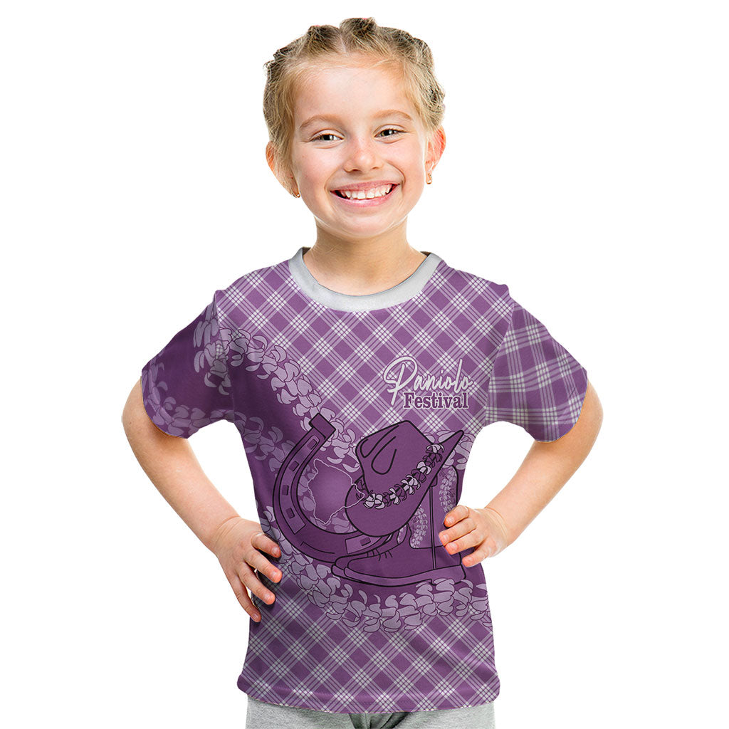 Poni Hawaii Cowboy Palaka Motifs Personalised Kid T Shirt Paniolo Festival Puakenikeni Lei