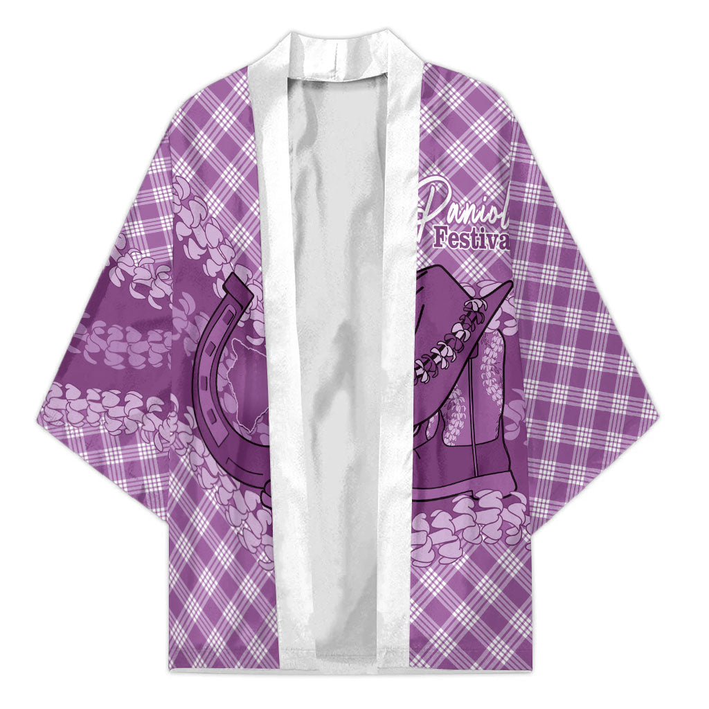 Poni Hawaii Cowboy Palaka Motifs Personalised Kimono Paniolo Festival Puakenikeni Lei LT14 Unisex Purple - Polynesian Pride