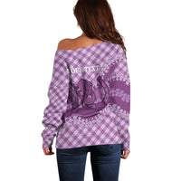 Poni Hawaii Cowboy Palaka Motifs Personalised Off Shoulder Sweater Paniolo Festival Puakenikeni Lei LT14 - Polynesian Pride