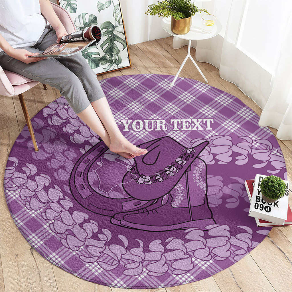 Poni Hawaii Cowboy Palaka Motifs Personalised Round Carpet Paniolo Festival Puakenikeni Lei LT14 - Polynesian Pride