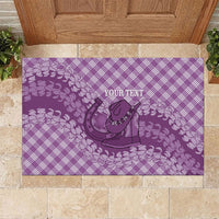 Poni Hawaii Cowboy Palaka Motifs Personalised Rubber Doormat Paniolo Festival Puakenikeni Lei LT14 Purple - Polynesian Pride