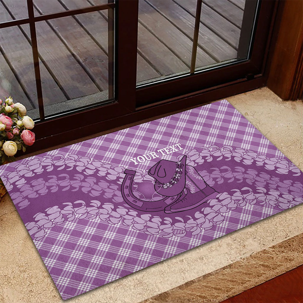 Poni Hawaii Cowboy Palaka Motifs Personalised Rubber Doormat Paniolo Festival Puakenikeni Lei LT14 - Polynesian Pride