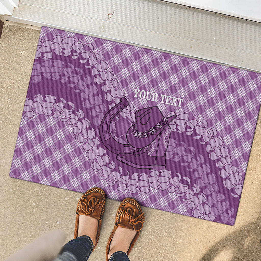 Poni Hawaii Cowboy Palaka Motifs Personalised Rubber Doormat Paniolo Festival Puakenikeni Lei LT14 - Polynesian Pride