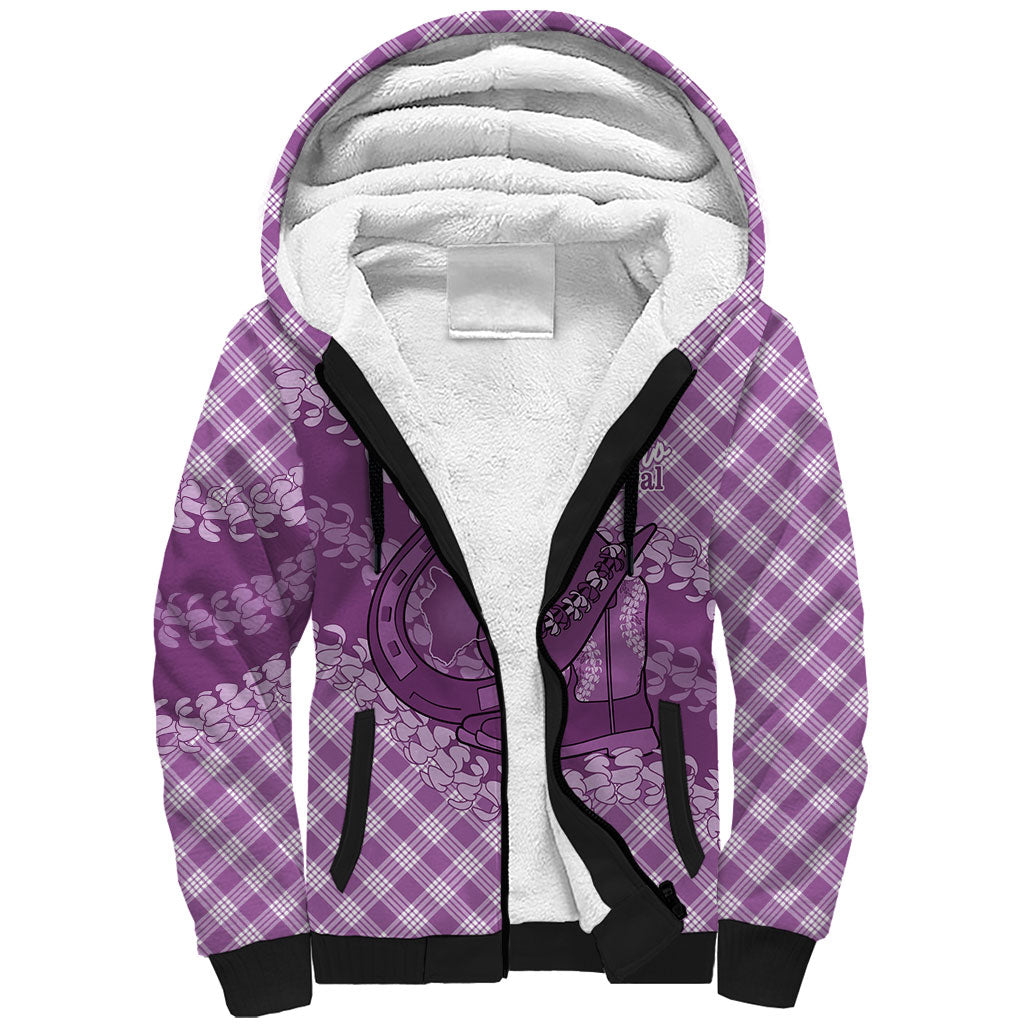 Poni Hawaii Cowboy Palaka Motifs Personalised Sherpa Hoodie Paniolo Festival Puakenikeni Lei LT14 Unisex Purple - Polynesian Pride
