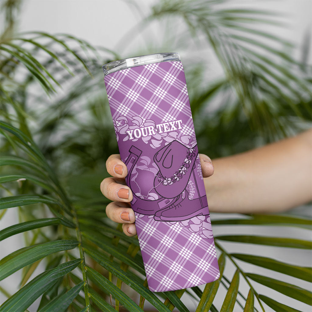 Poni Hawaii Cowboy Palaka Motifs Personalised Skinny Tumbler Paniolo Festival Puakenikeni Lei LT14 - Polynesian Pride