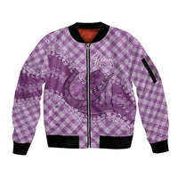 Poni Hawaii Cowboy Palaka Motifs Personalised Sleeve Zip Bomber Jacket Paniolo Festival Puakenikeni Lei LT14 Unisex Purple - Polynesian Pride