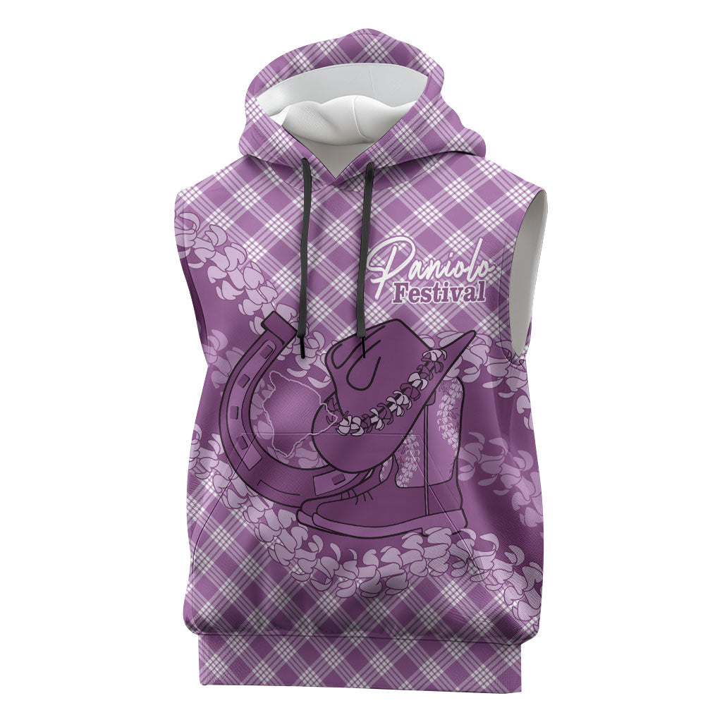 Poni Hawaii Cowboy Palaka Motifs Personalised Sleeveless Hoodie Paniolo Festival Puakenikeni Lei LT14 Purple - Polynesian Pride