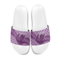 Poni Hawaii Cowboy Palaka Motifs Personalised Slide Sandals Paniolo Festival Puakenikeni Lei LT14 Purple - Polynesian Pride
