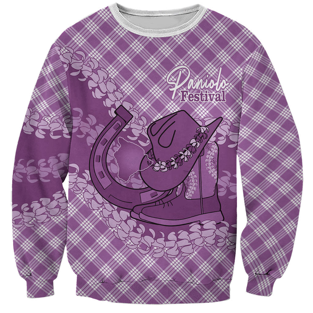 Poni Hawaii Cowboy Palaka Motifs Personalised Sweatshirt Paniolo Festival Puakenikeni Lei LT14 Unisex Purple - Polynesian Pride