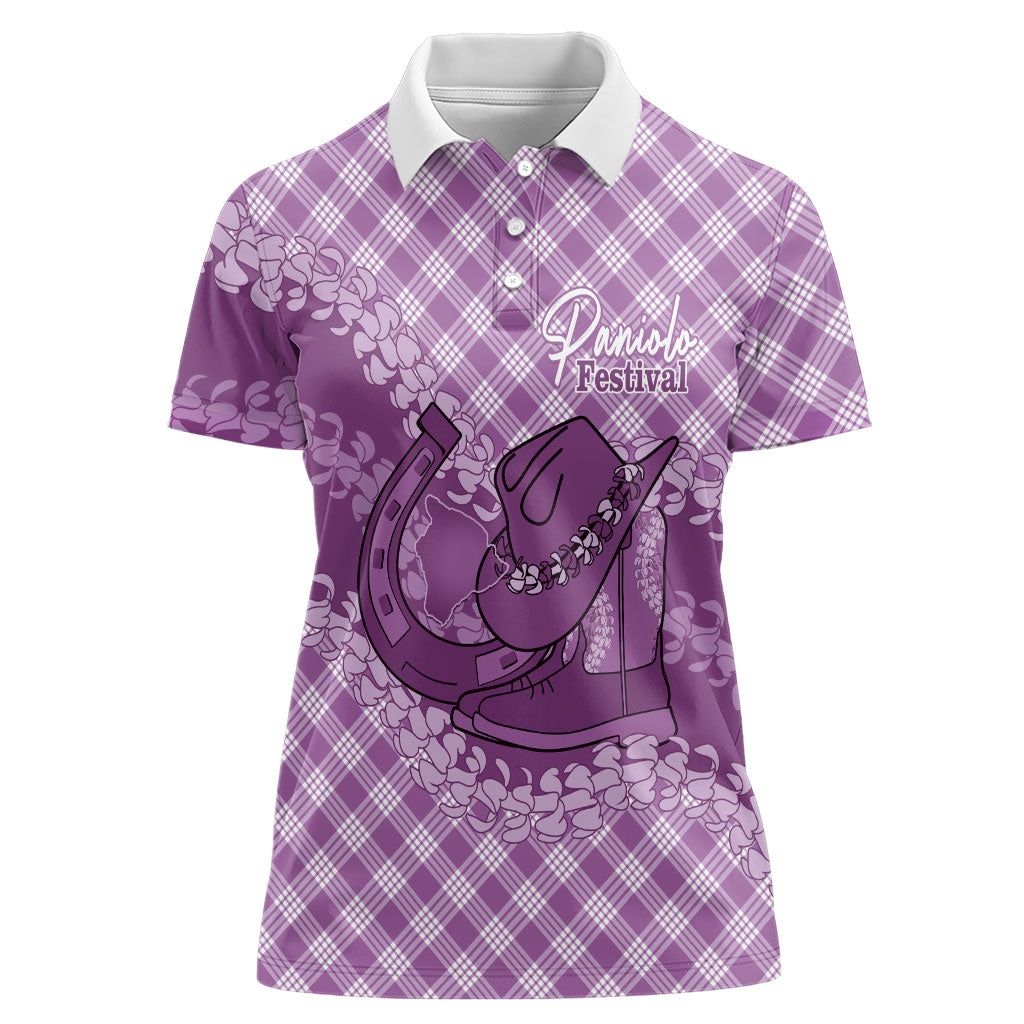 Poni Hawaii Cowboy Palaka Motifs Personalised Women Polo Shirt Paniolo Festival Puakenikeni Lei LT14 Female Purple - Polynesian Pride