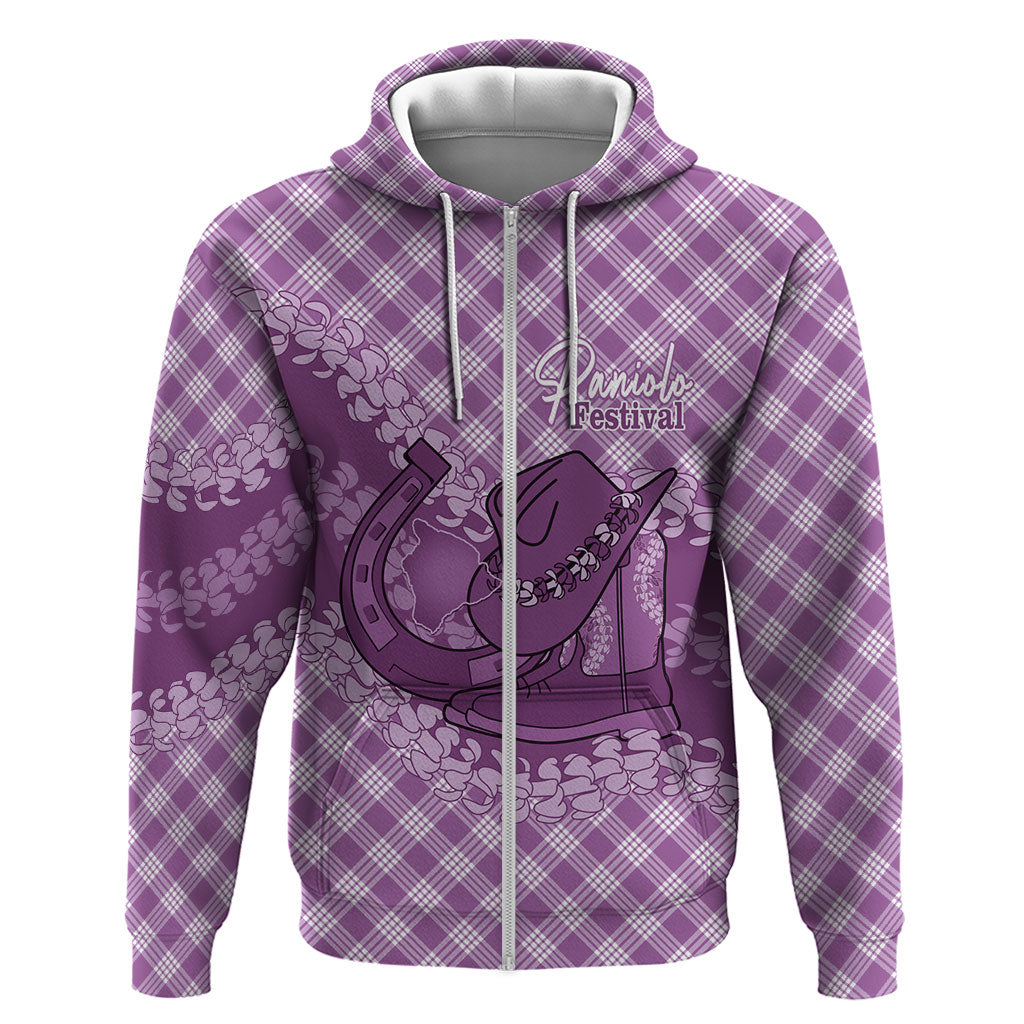 Poni Hawaii Cowboy Palaka Motifs Personalised Zip Hoodie Paniolo Festival Puakenikeni Lei